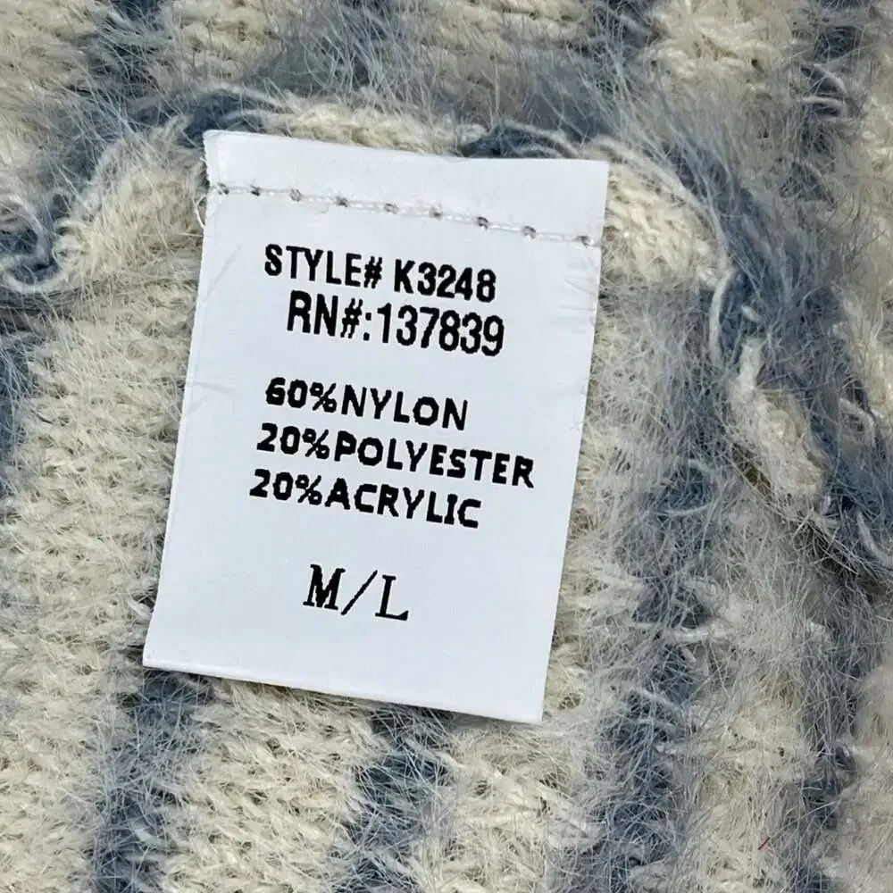 Mia & Tess Cream Blue Striped Fuzzy Open Front‎ Long Cardigan Sweater M/L